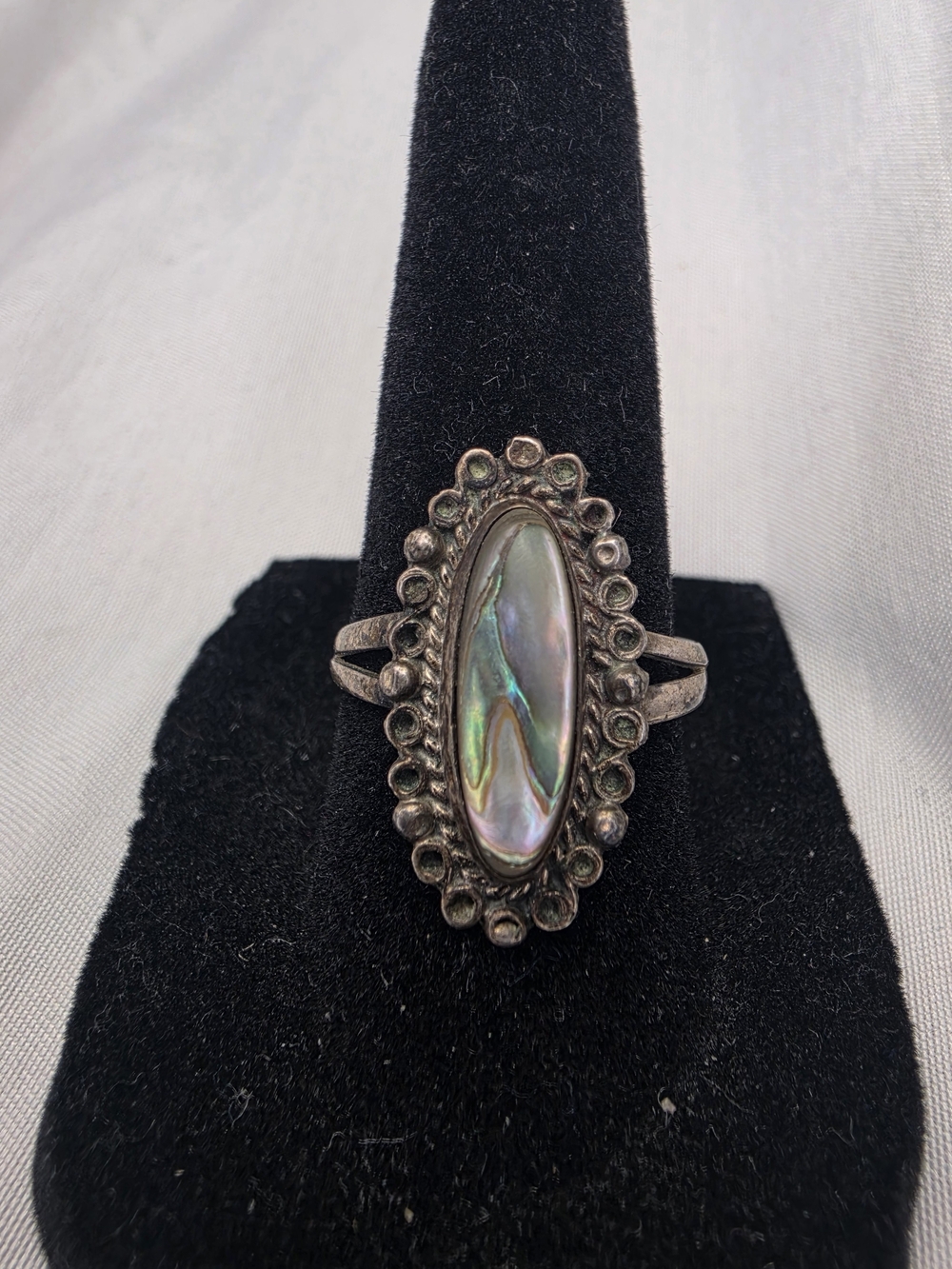 Vintage Sterling Silver Abalone Oval Ring, SZ 6.75